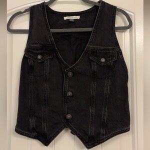American Eagle Outfitters Black Denim Button-Down Vest